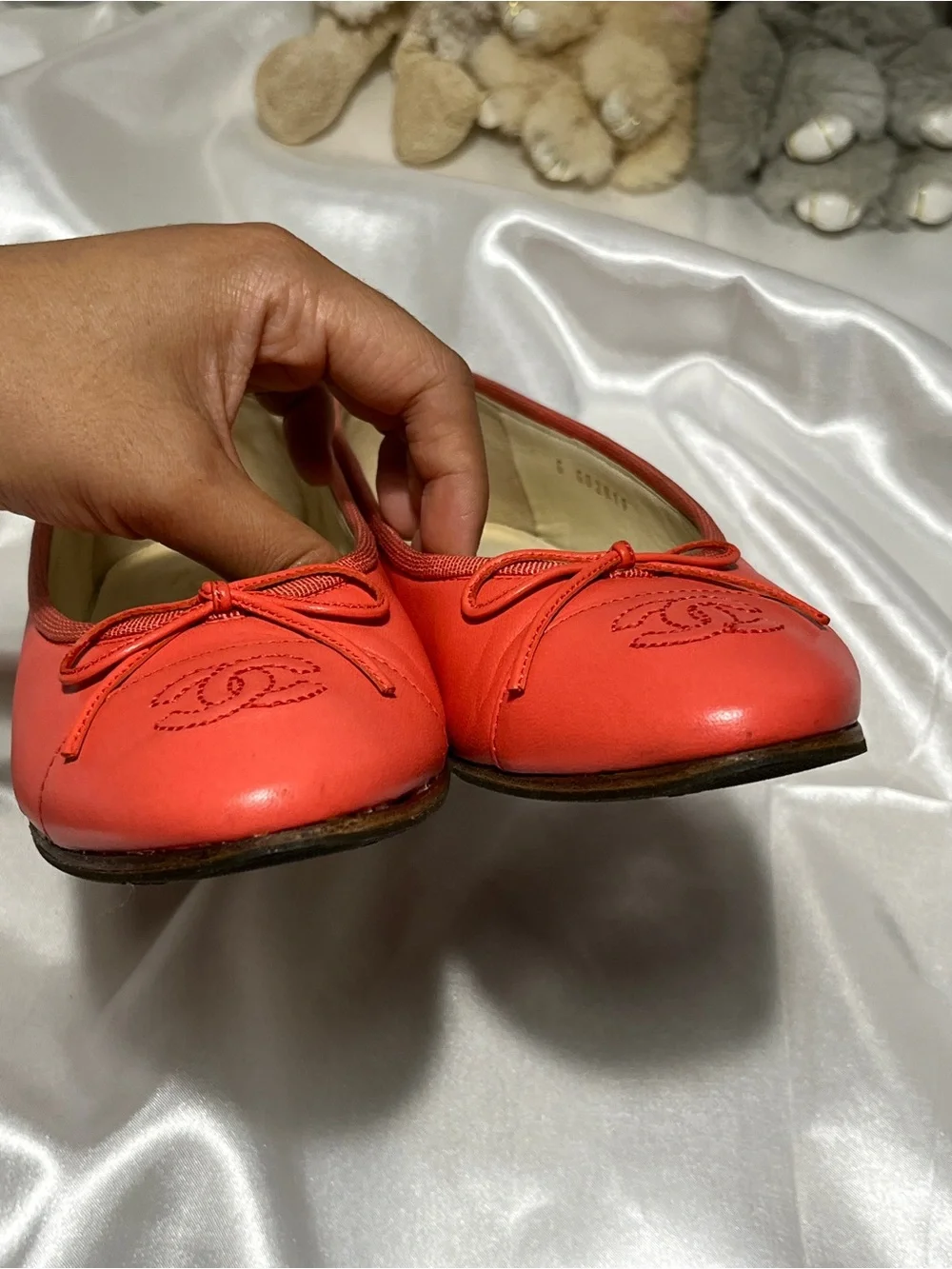 Chanel pink Red Leather Ballet Flats - Classic CC Bow